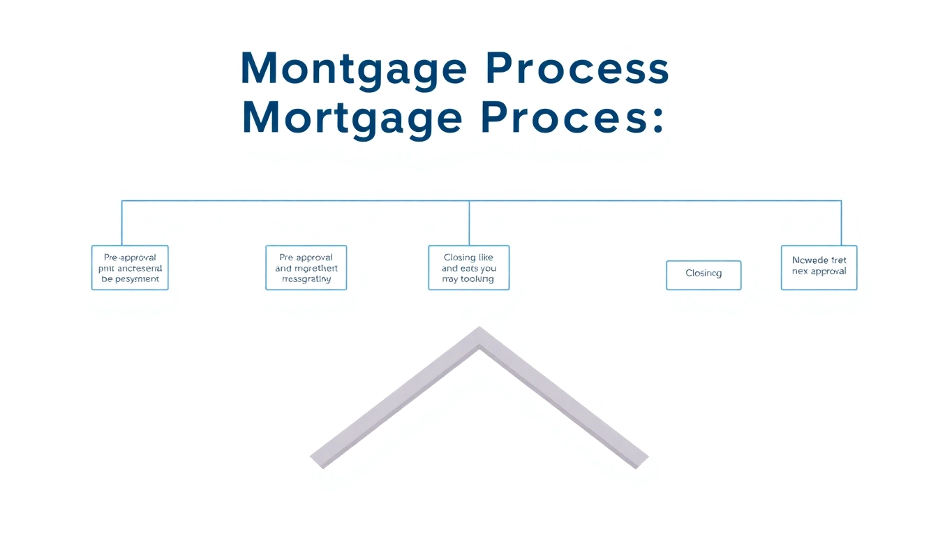 Visual guide to the mortgage process for lenders highlighting pre-approval, application, and closing stages.