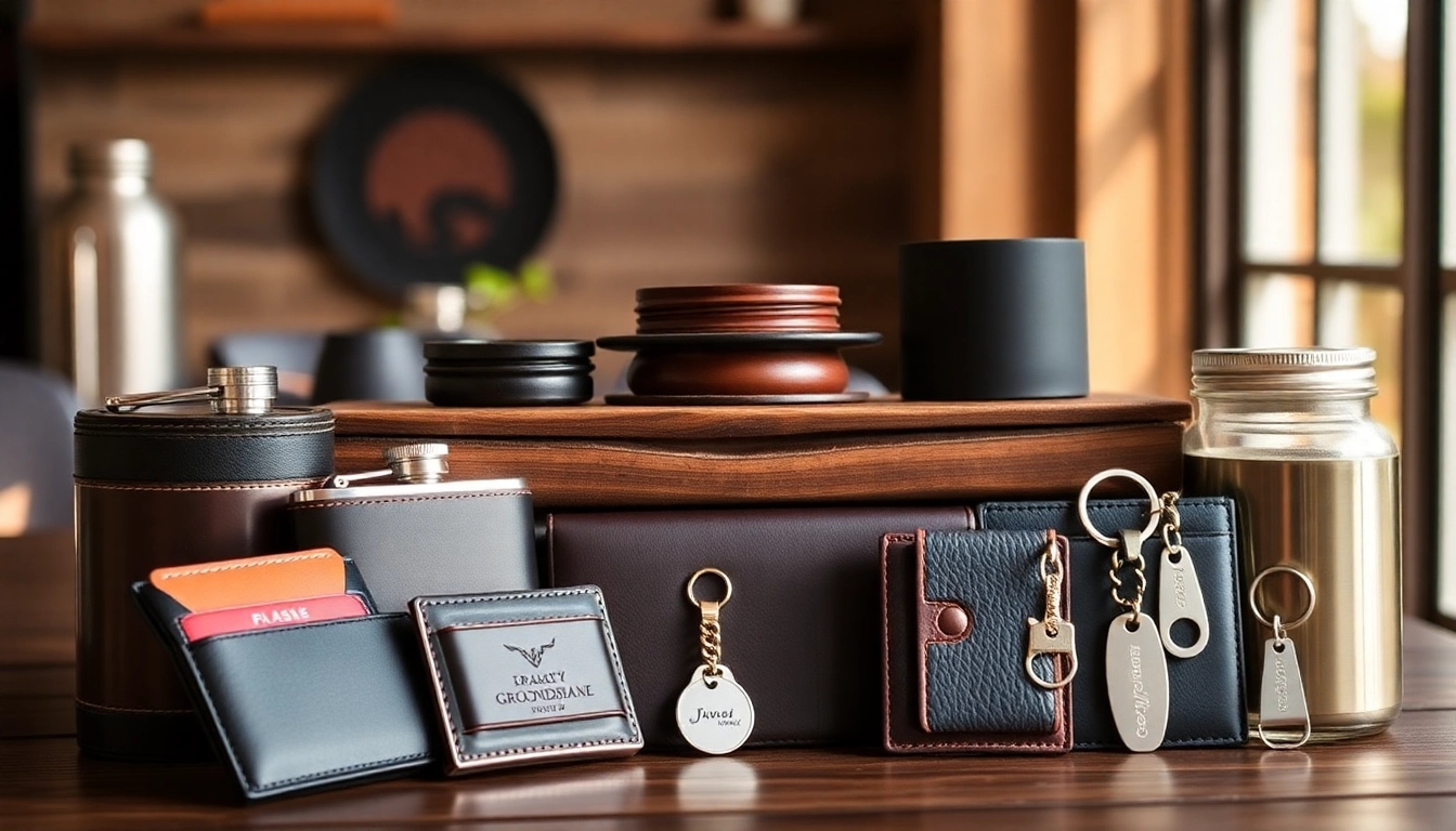 Showcasing cheap groomsmen gifts like personalized flasks, unique keychains, and wallets for memorable wedding moments.