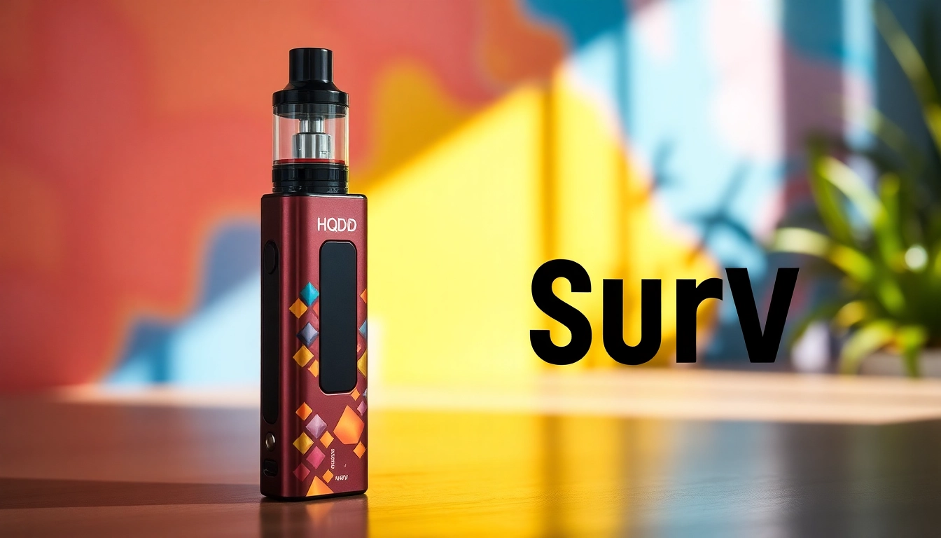 Purchase HQD Surv kaufen with vibrant flavors displayed prominently in a sleek, modern vape device.