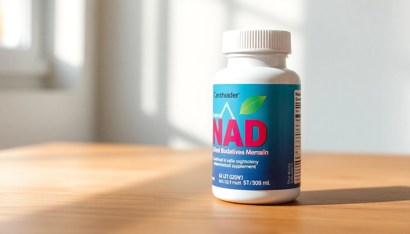 Hand holding a NAD Supplement bottle showcasing its organic ingredients and health benefits.