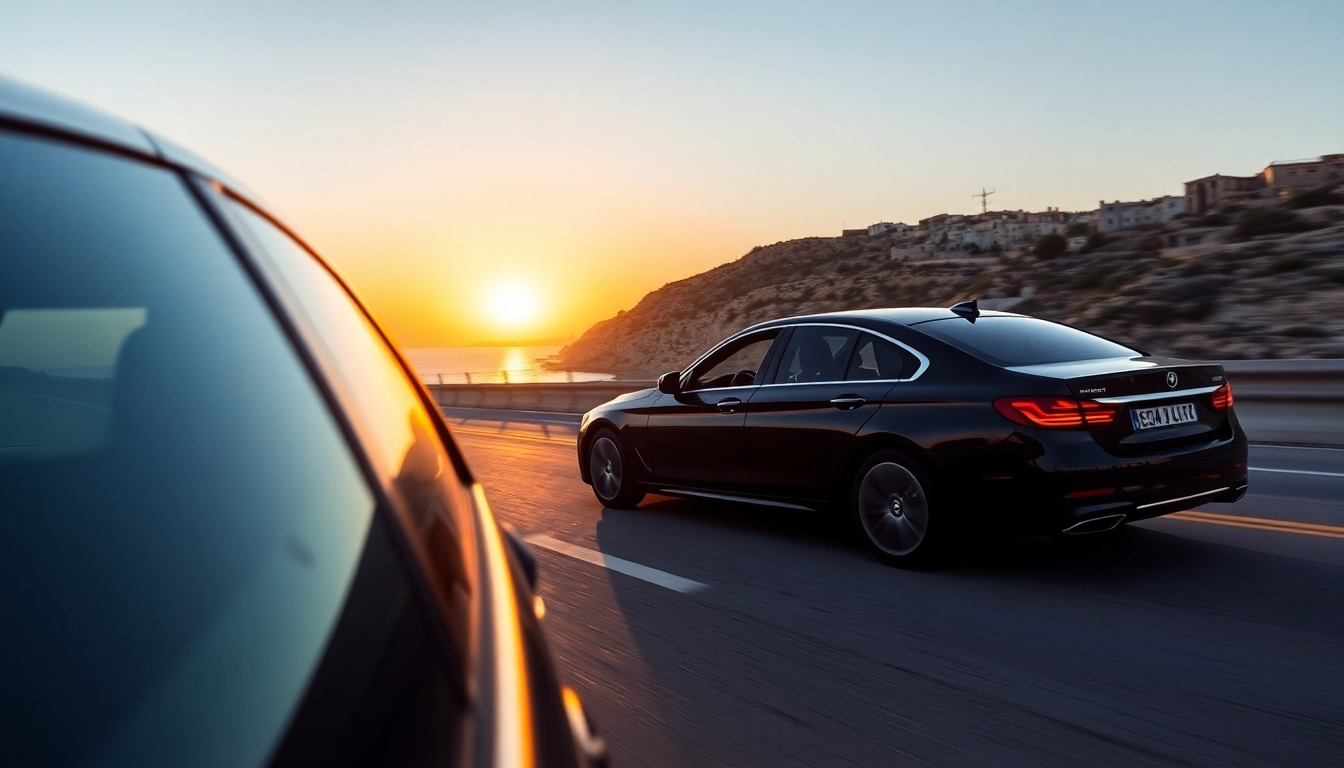 Luxury hire chauffeur Malta offering a stylish ride along Malta's scenic coast, showcasing elegance.