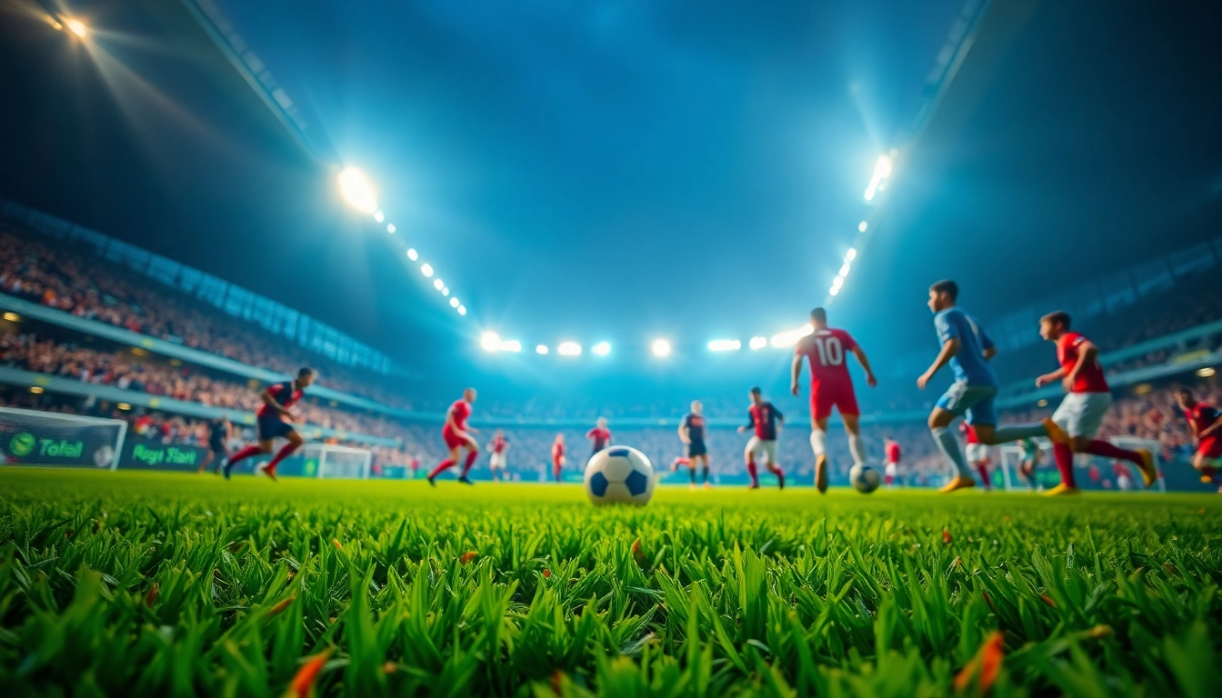 Watch a thrilling match featuring ราคาบอล insights in a vibrant soccer environment with dynamic players.