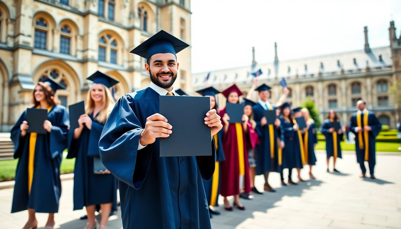 Celebrate your achievement with an original UK degree on graduation day, showcasing diversity and success.