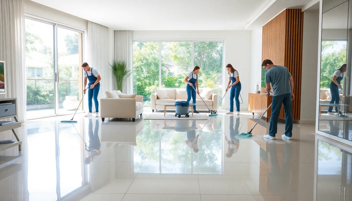 Expert bond cleaning service in Brisbane, showcasing a professional team at work in a bright and tidy apartment.
