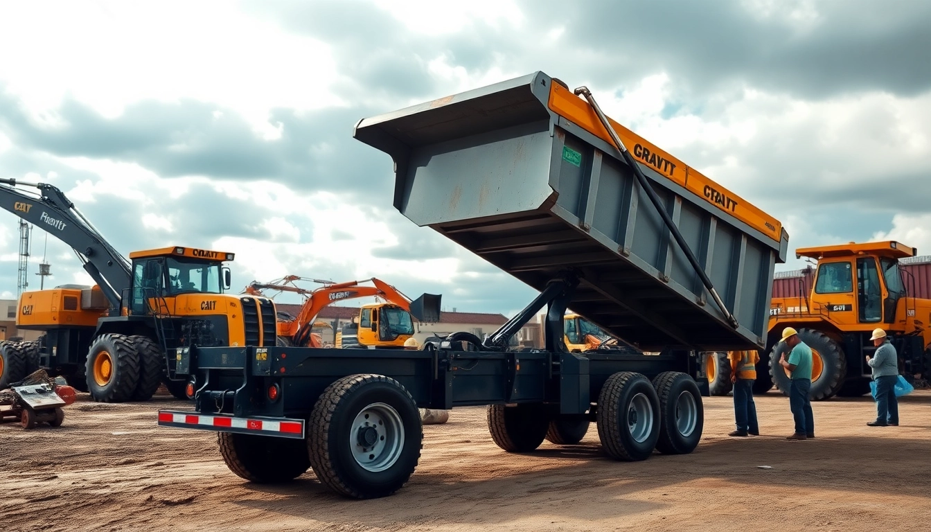 Hydraulic dump trailers for sale showcased in a construction environment, emphasizing their performance and durability.