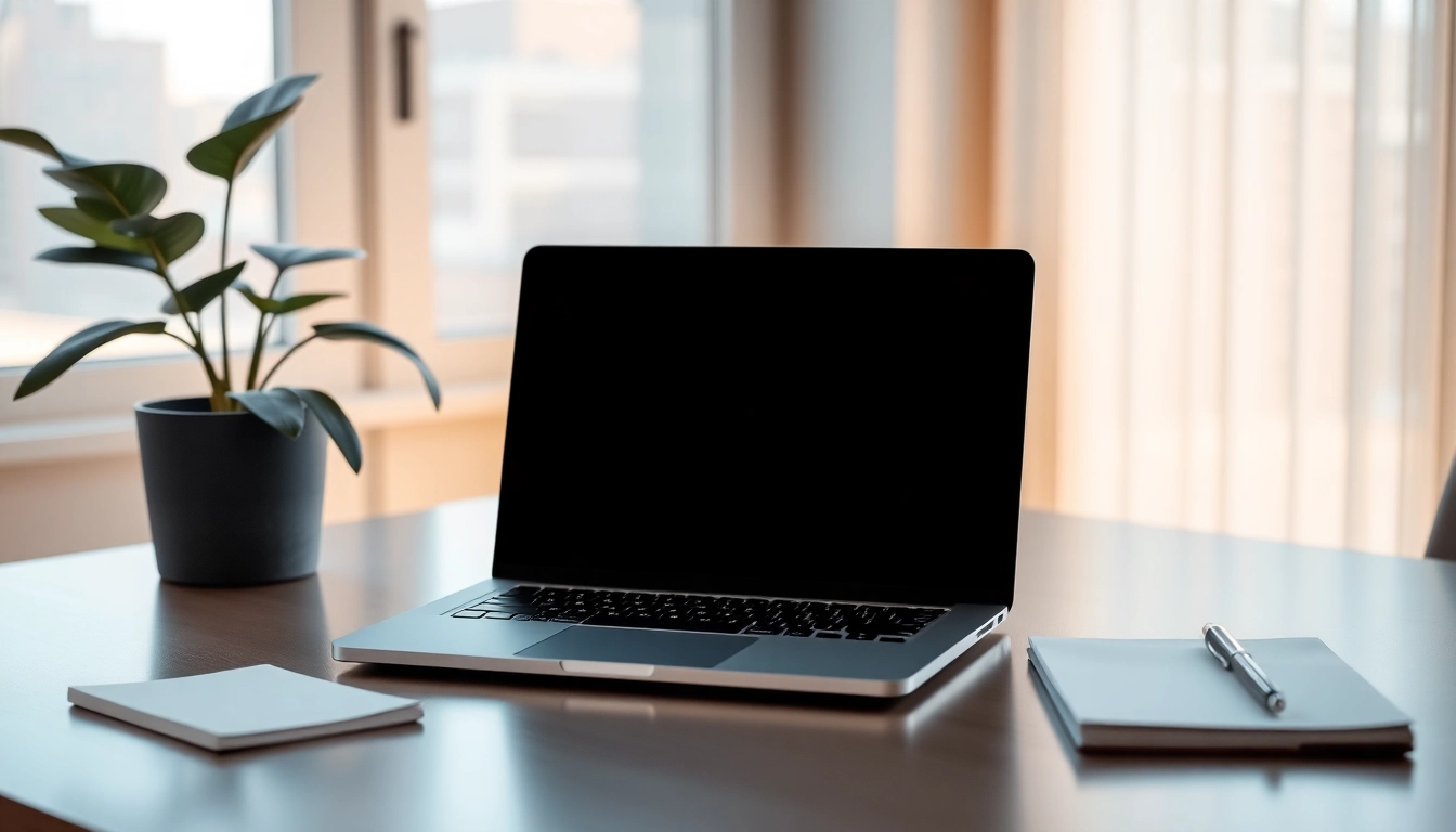 Efficient workspace for quickq官网 featuring a laptop, notepad, and pen.
