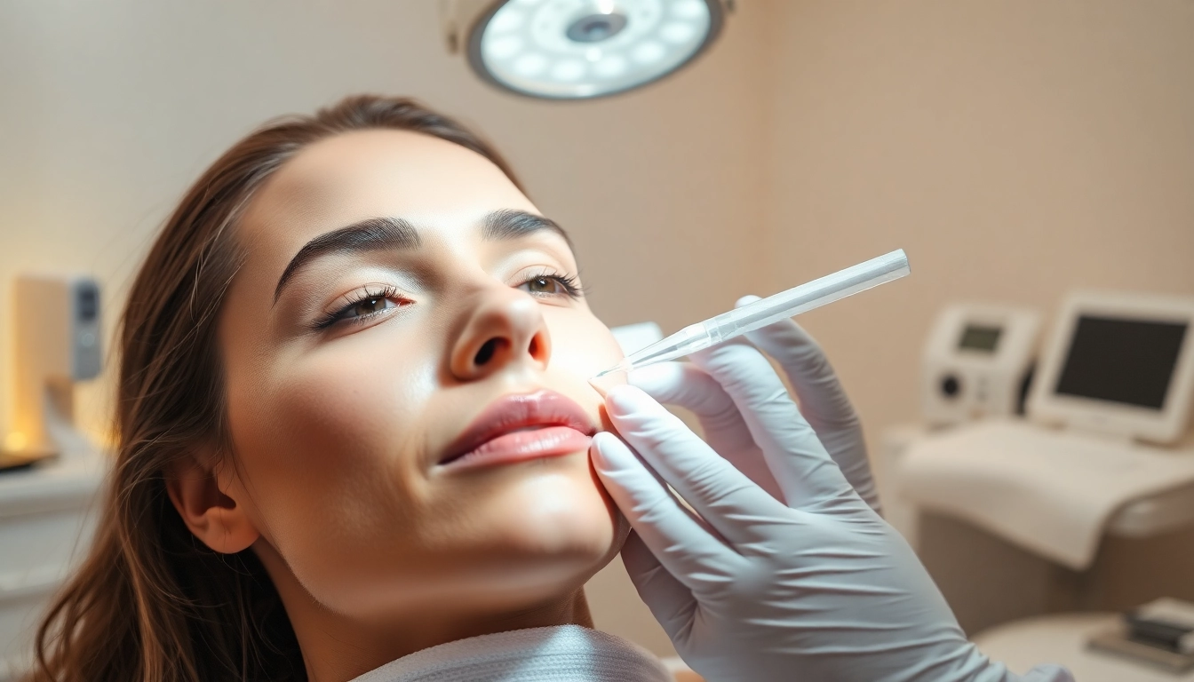 Administering masseter botox treatment by an expert in a serene clinic environment.