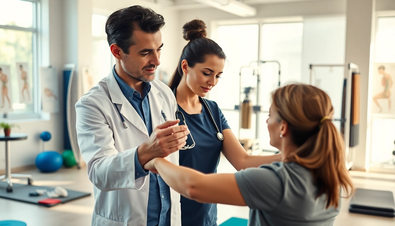 Engaging physiotherapy session highlighting support with an expert in a modern clinic near me.
