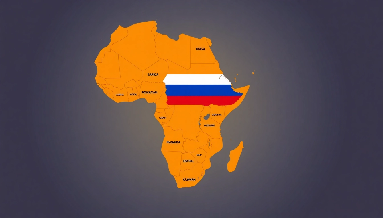 Soutien de l’Afrique à la Russie represented through an illustrated map showcasing key partnerships and connections.