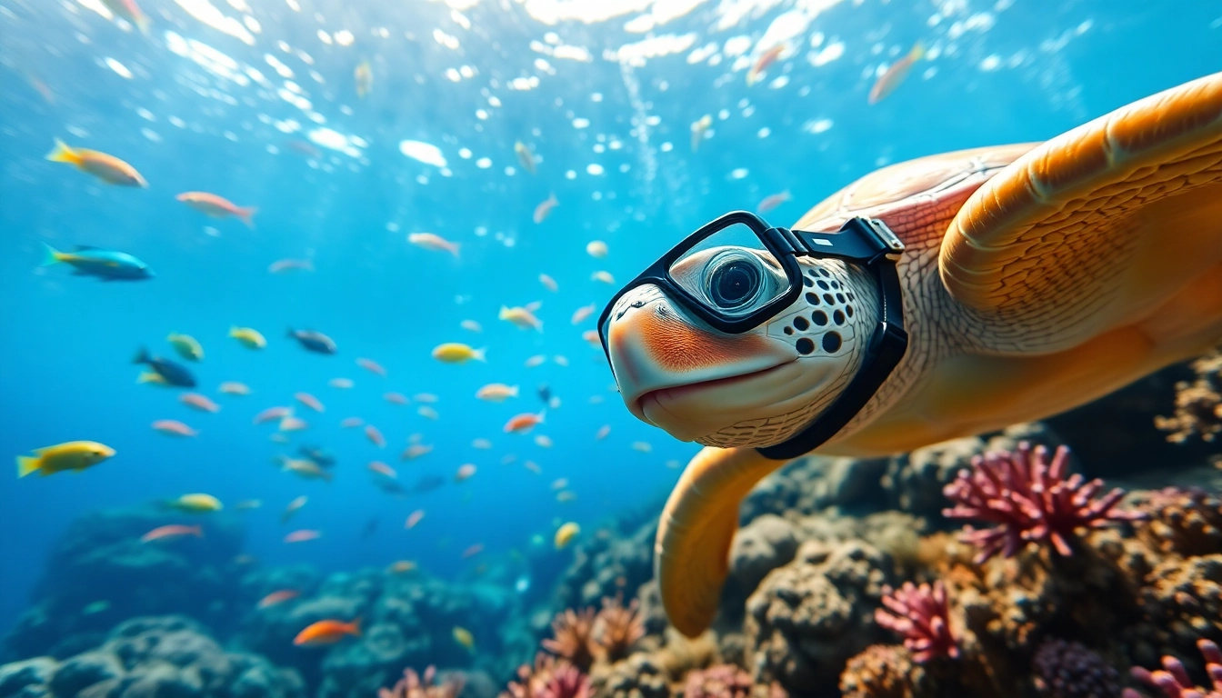 Experience the vibrant underwater world with a turtle snorkel amidst colorful coral reefs and tropical fish.