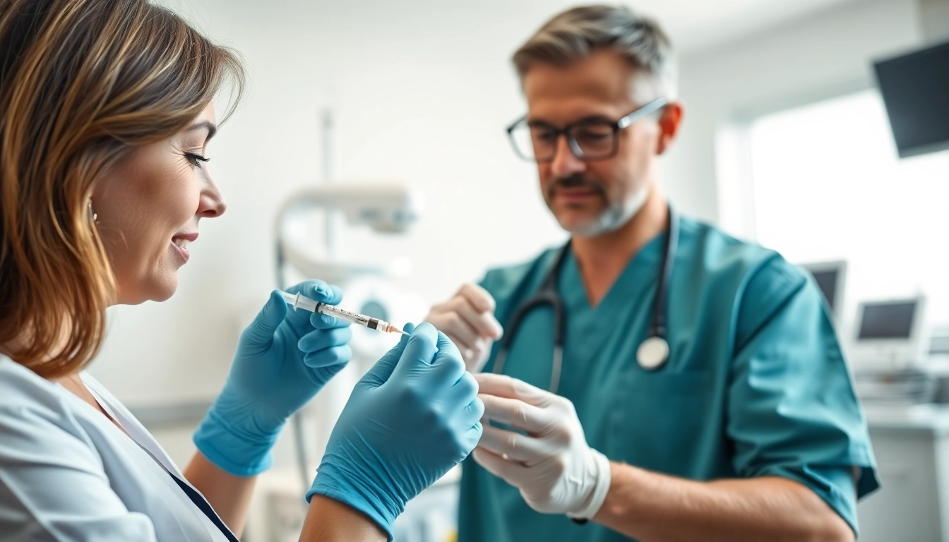Administering weight loss injections in a professional healthcare setting with practitioner and patient interaction.