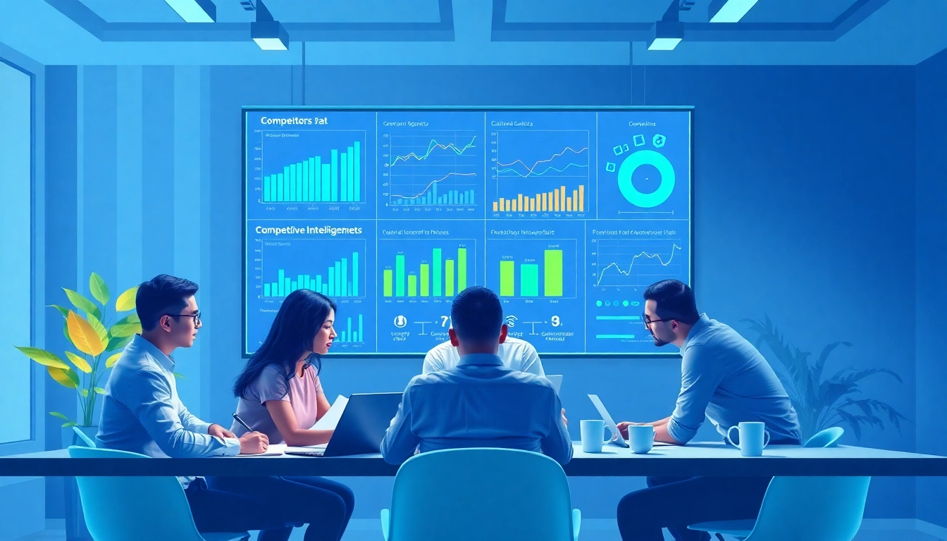 Team analyzing competitive intelligence data in a dynamic corporate setting.