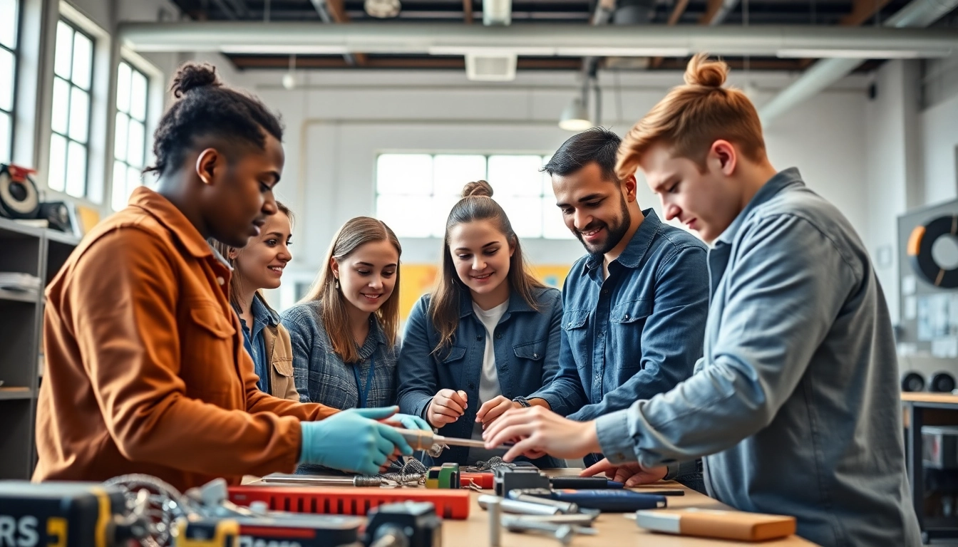 Students collaborating in a hands-on training environment at a trade school in Tennessee.
