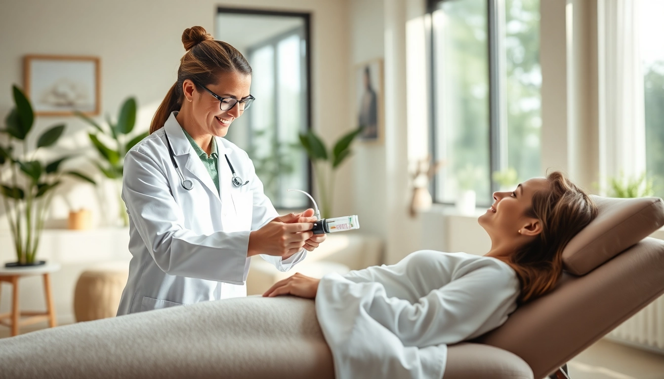 Nad infusion therapy in a serene spa setting with a caring clinician attending to a patient.