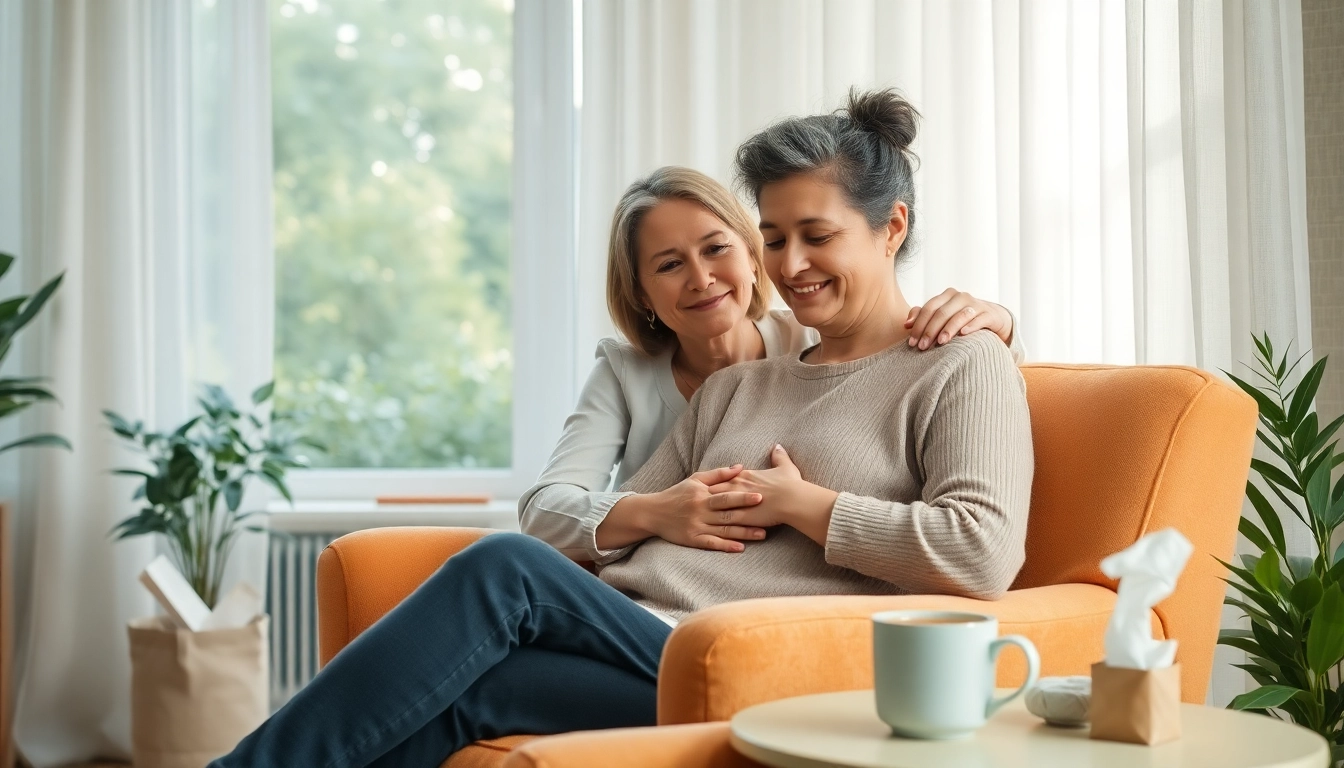 Individual dealing with grief receives compassionate support from a counselor in a serene setting.