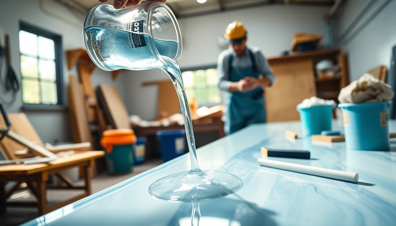 Applying laminating resin on fiberglass with precision in a craft workshop.