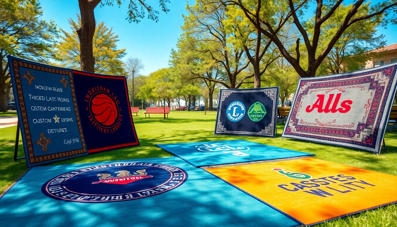 Tapetes personalizados exhibidos en un vibrante entorno al aire libre, mostrando diseños únicos.