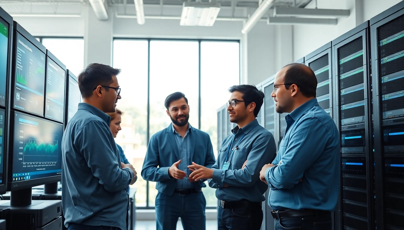 Site reliability engineering experts collaborating to enhance system reliability in a modern office.
