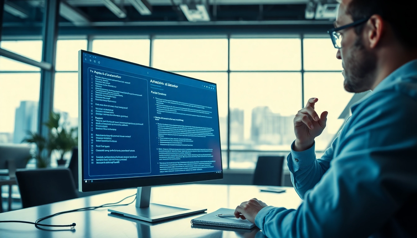Analyze texts with the advanced ai detector in a bright modern office setting.