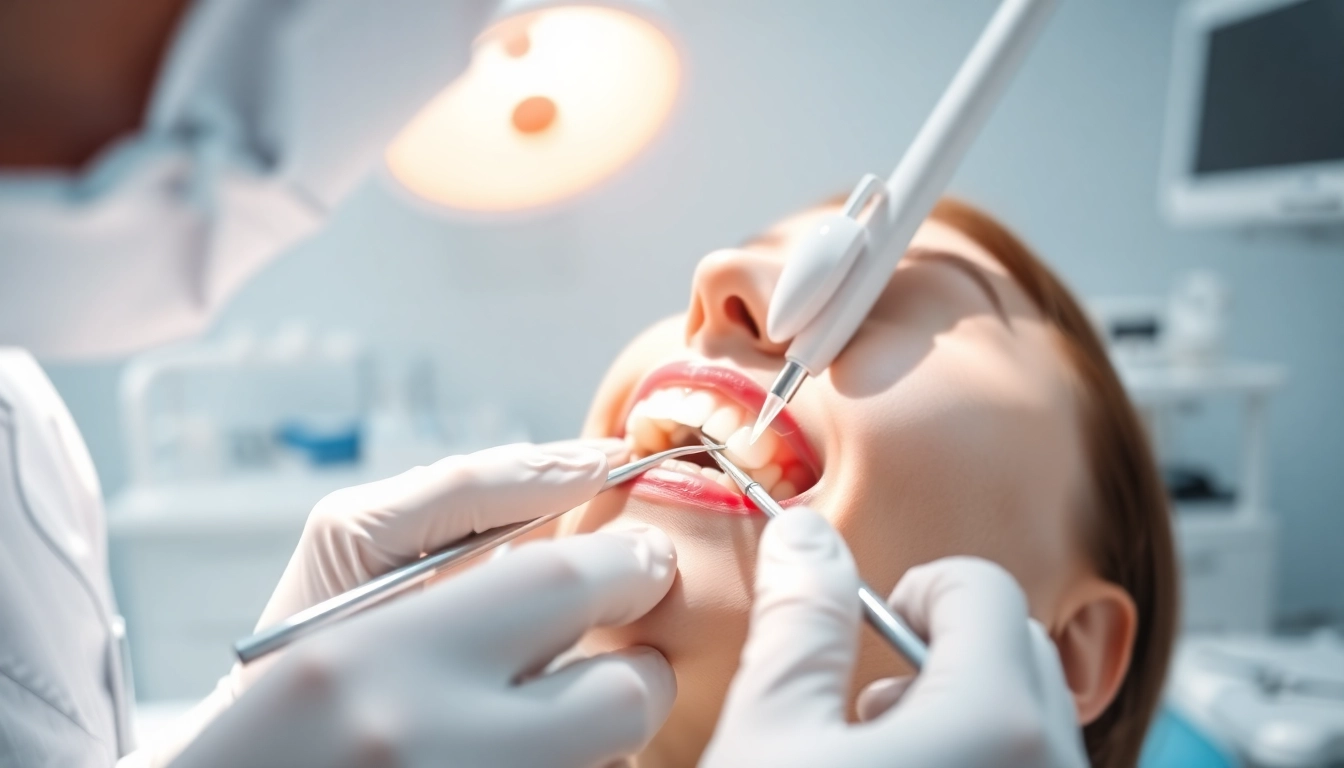 Showcasing fillings and restorative work being applied by a dentist on a patient’s tooth in a modern clinic.