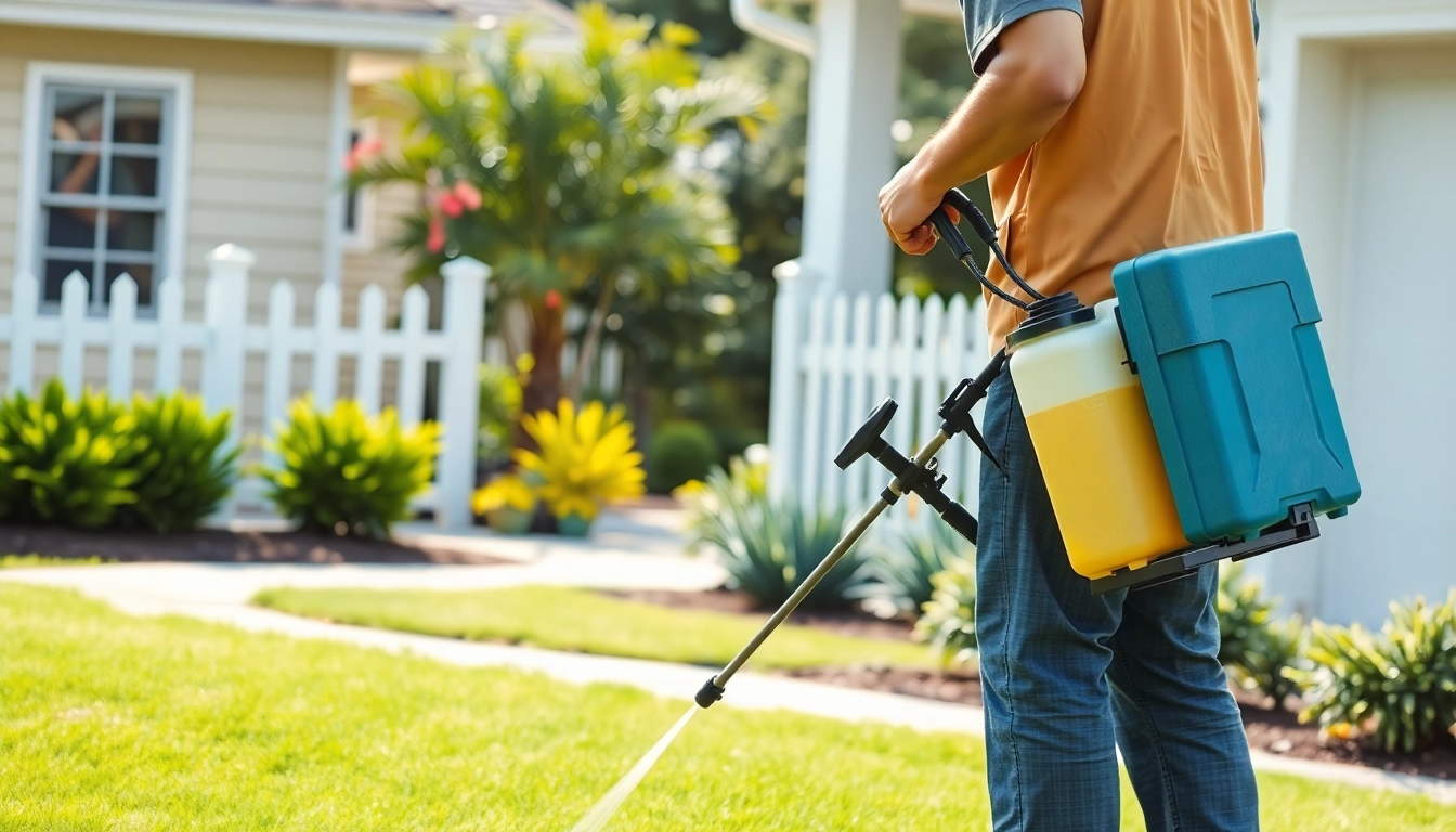 Pest control Sydney expert applying treatment in a residential yard showcasing effective services.