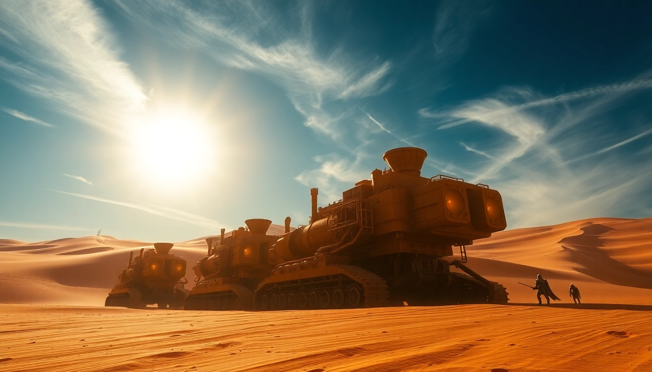 Dune 2 download scene showcasing epic sand dunes and spice mining machinery