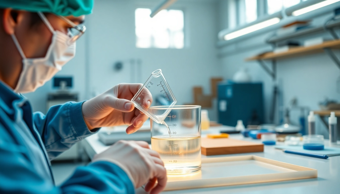 Mixing infusion resins on a workbench, showcasing clarity and precision in the application process.