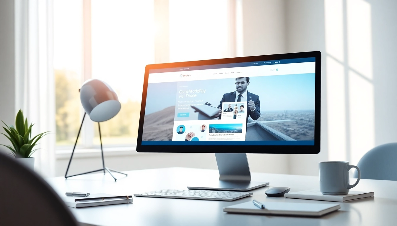 Create a stunning website design in a modern workspace surrounded by creative elements.