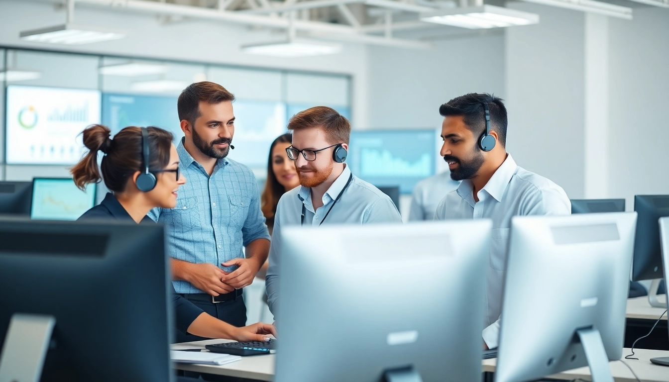 Engaged team providing managed it support services with high-tech equipment in a collaborative setting.