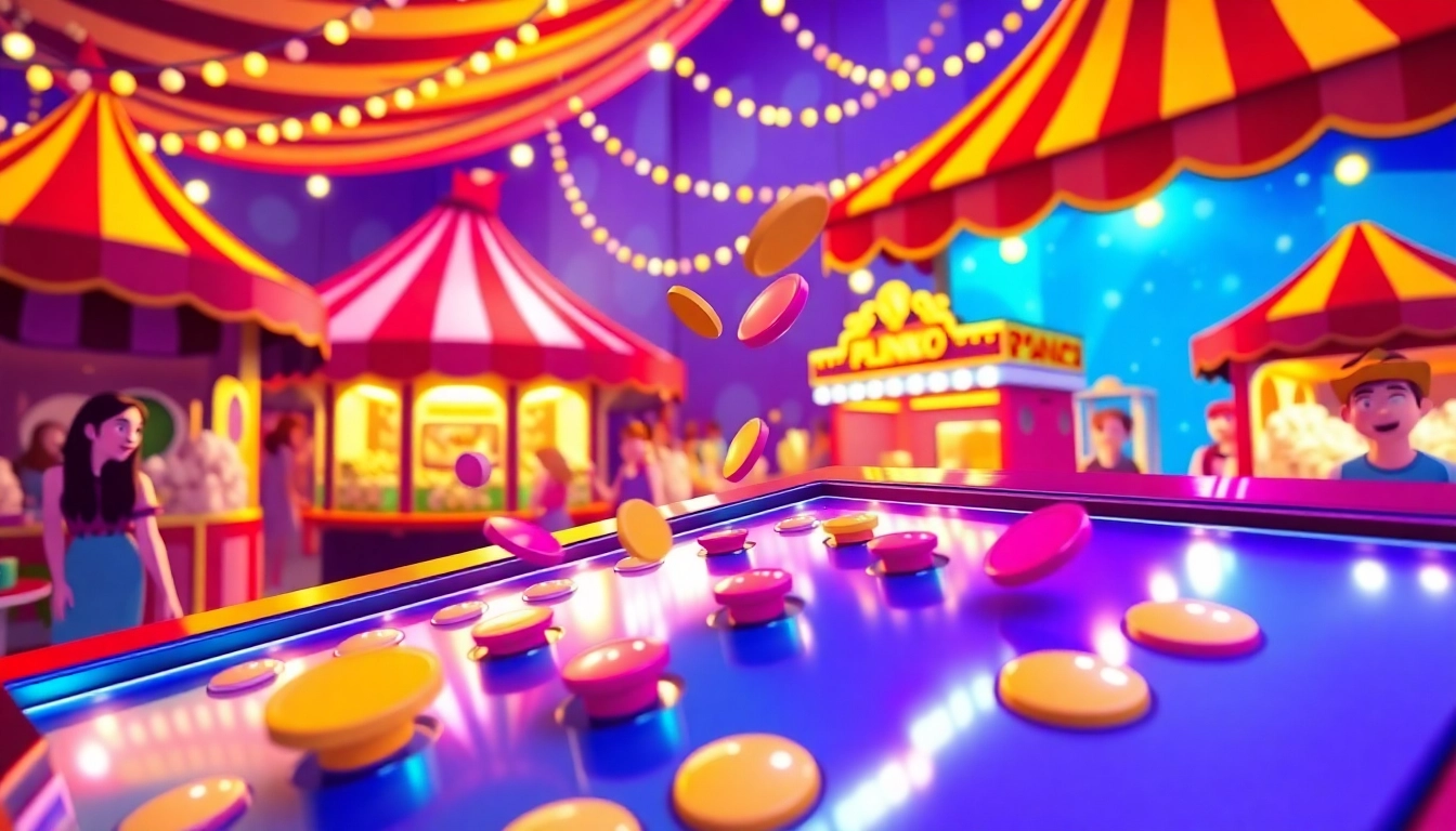 Permainan plinko yang ceria dengan papan colorful dan keceriaan yang mengelilinginya