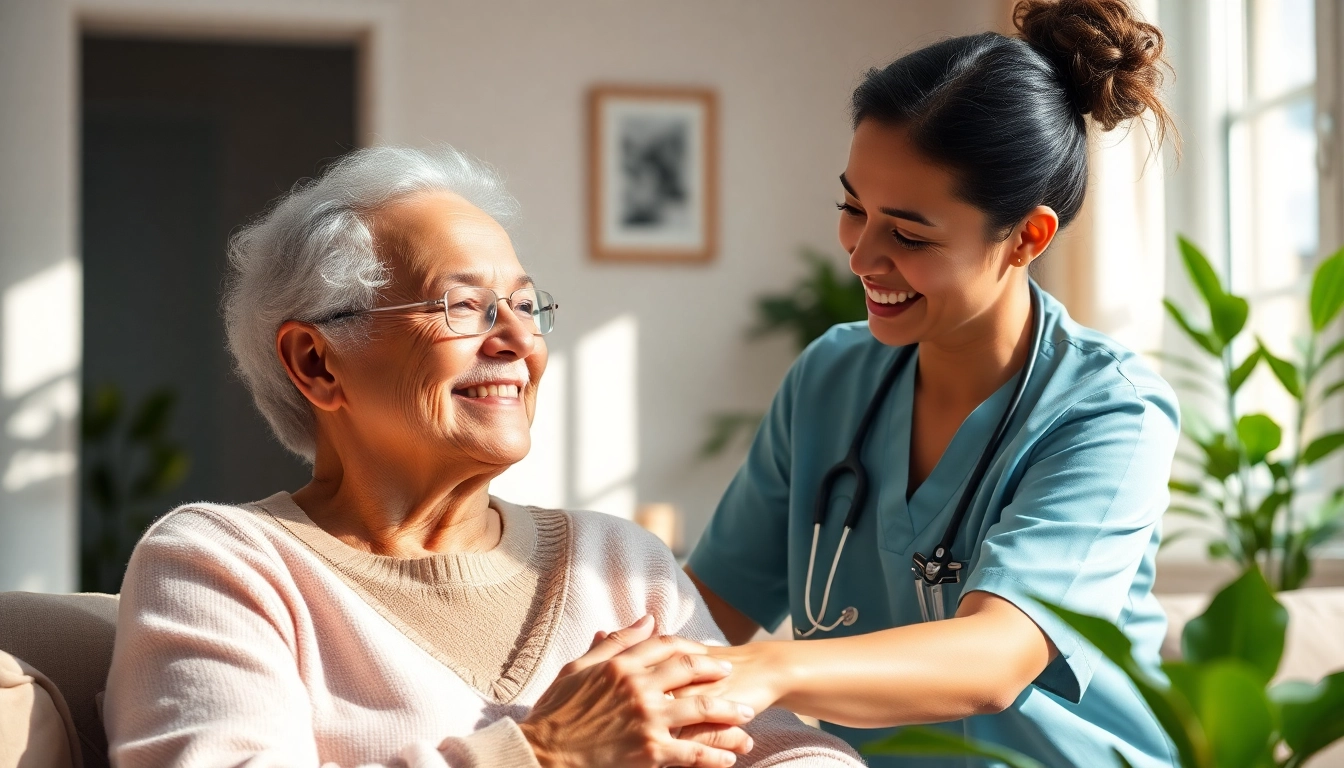Caregiver providing compassionate senior care austin tx in a warm living room setting.