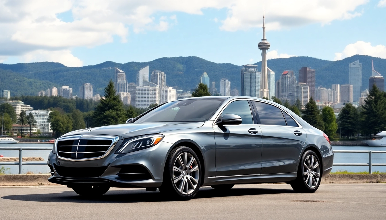 Experience premium car service Vancouver BC with a luxurious vehicle against a stunning skyline.