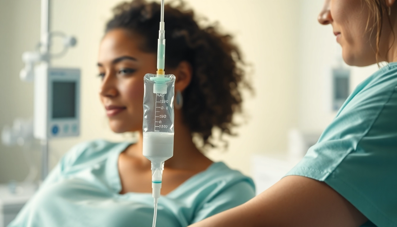NAD IV therapy cost illustrated through a nursing session, showcasing IV drip and patient comfort.