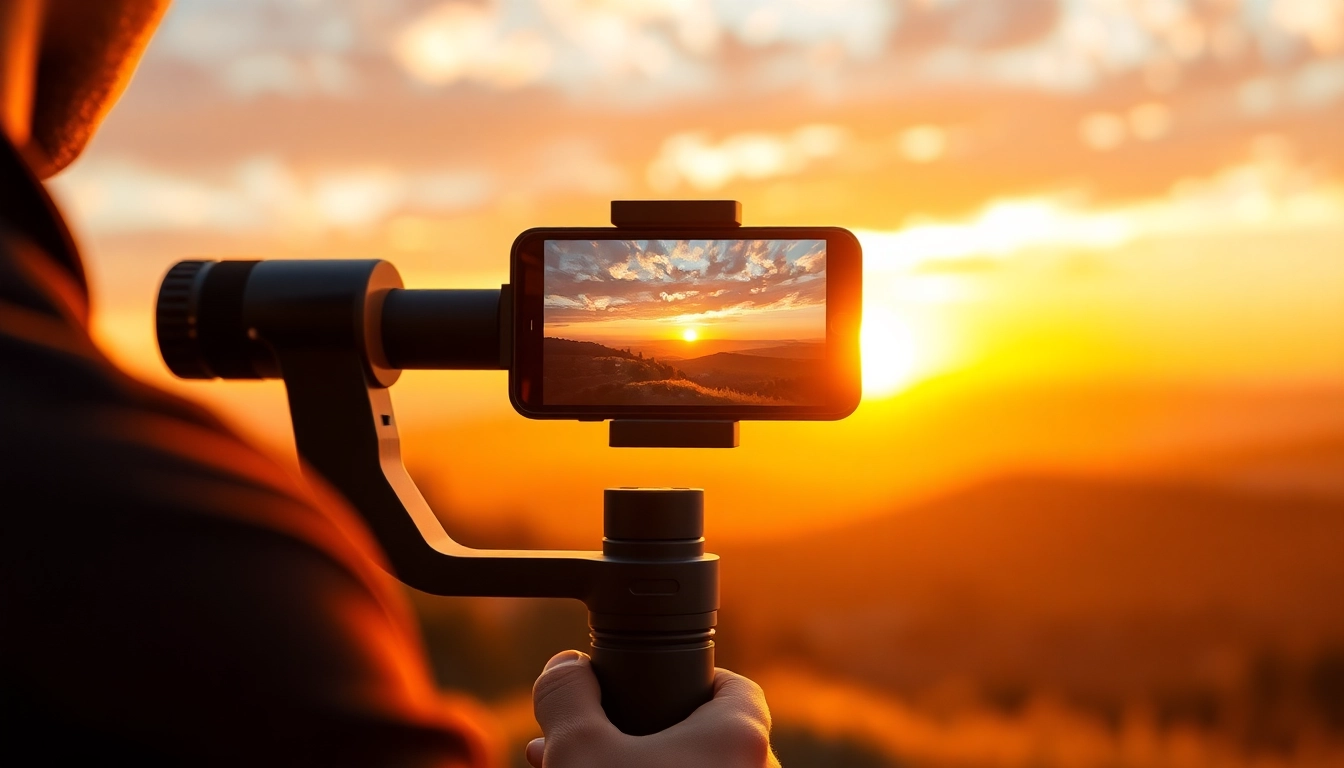 Capturing a sunset with a gimble stabilizer for smooth, professional-quality video.