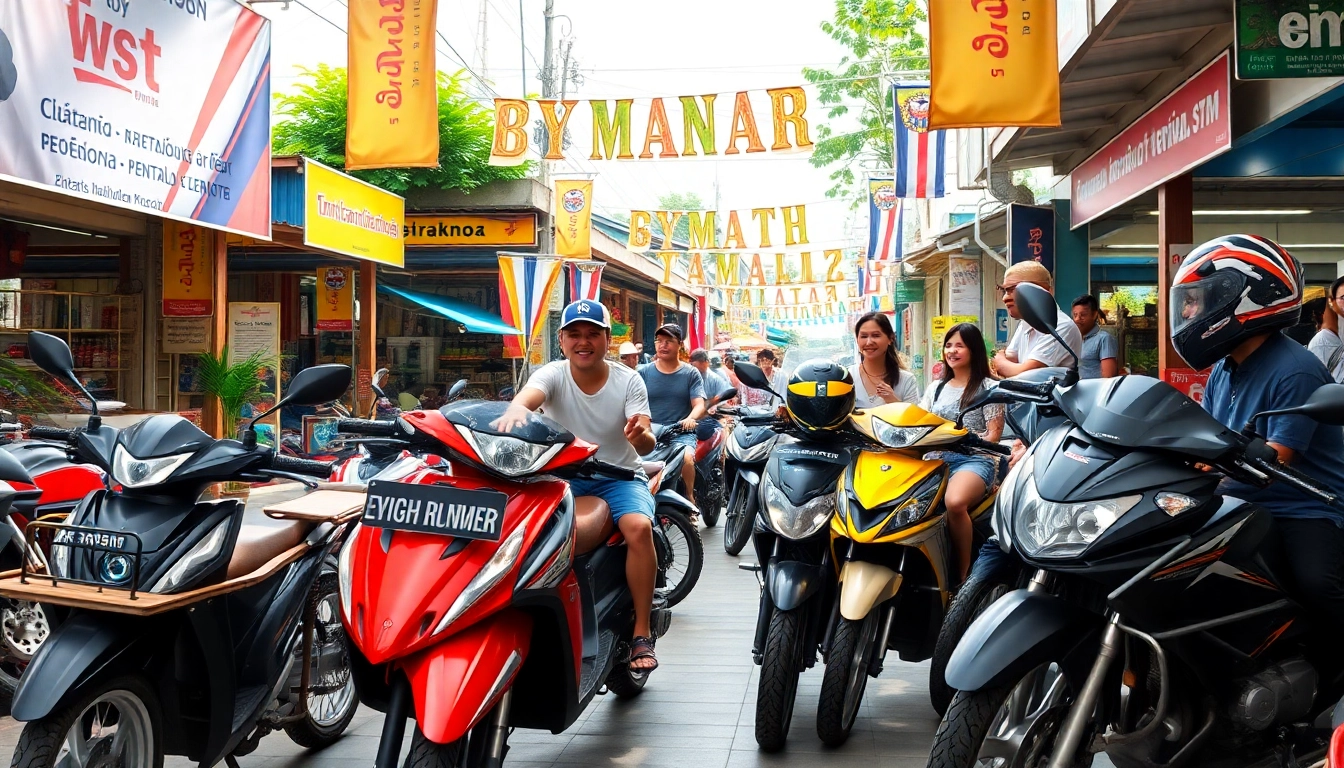 Rent motorcycles for adventure with thailand motorcycle rental services in a bustling Thai market.