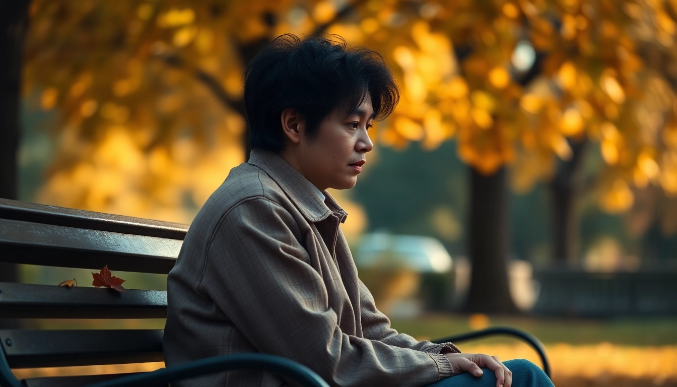 Person reflecting on memories while dealing with grief in a serene park setting.