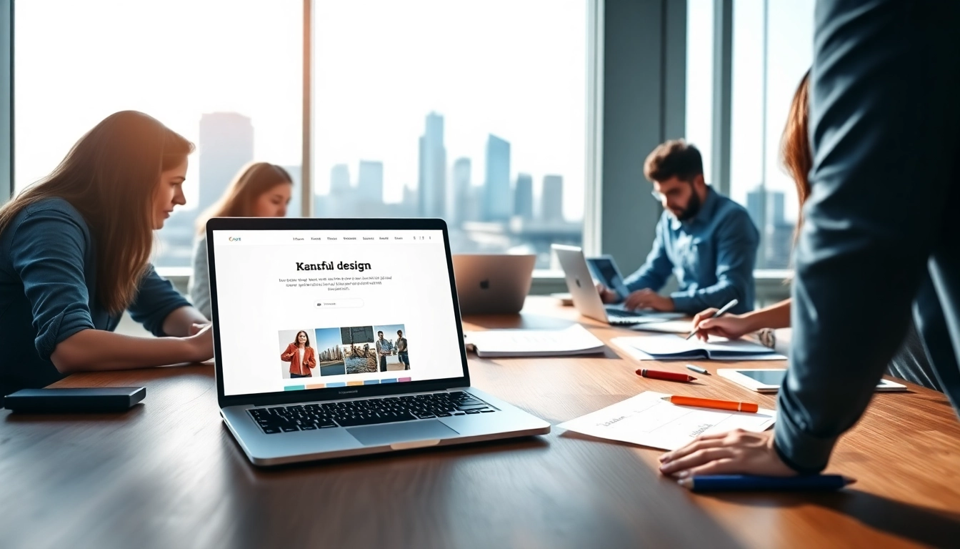 Create an effective kc website design with a modern Kansas City skyline and a collaborative team.