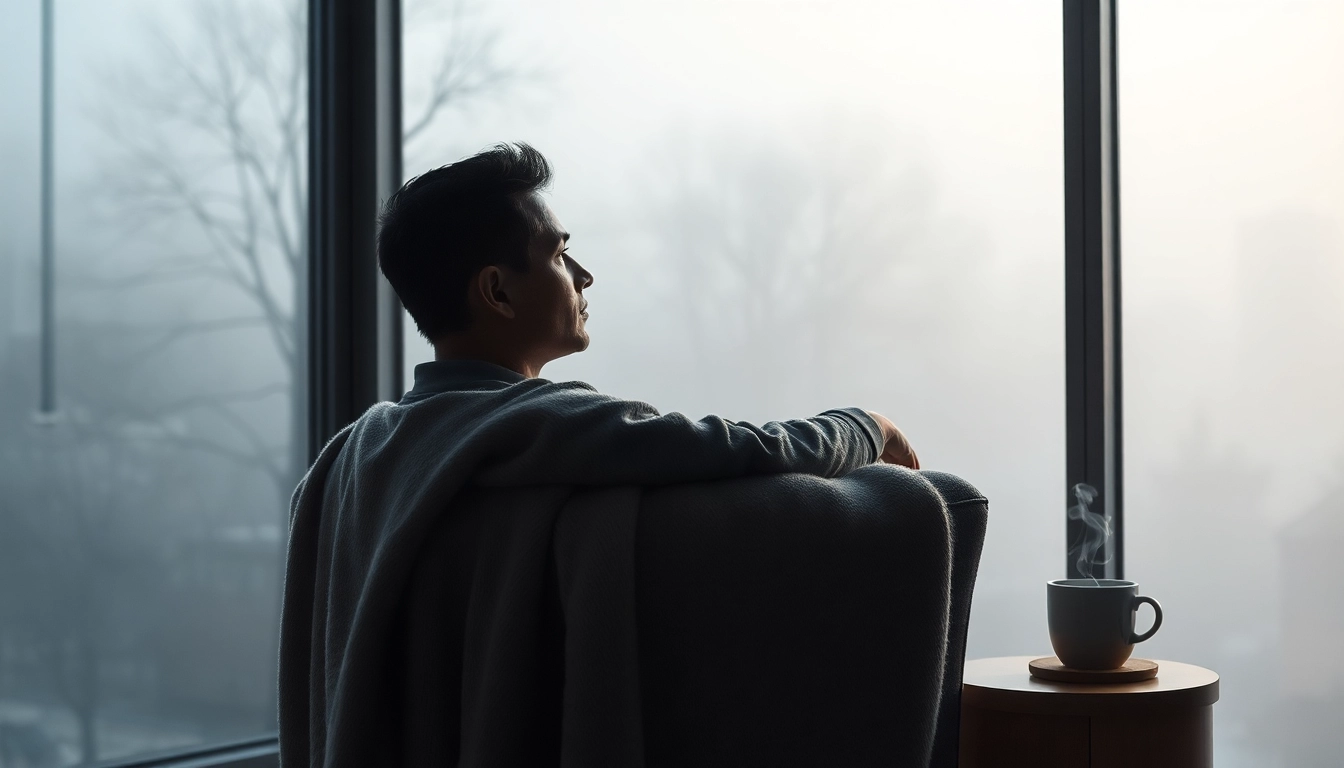 Reflective moment during depression with a contemplative individual by the window, creating a serene atmosphere.
