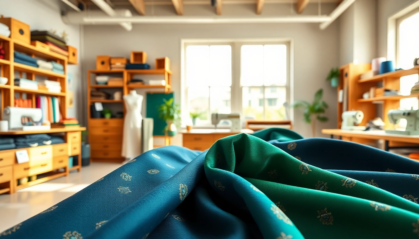 Punta di Roma textiel weergegeven in een stijlvolle naaiatelier met heldere verlichting.
