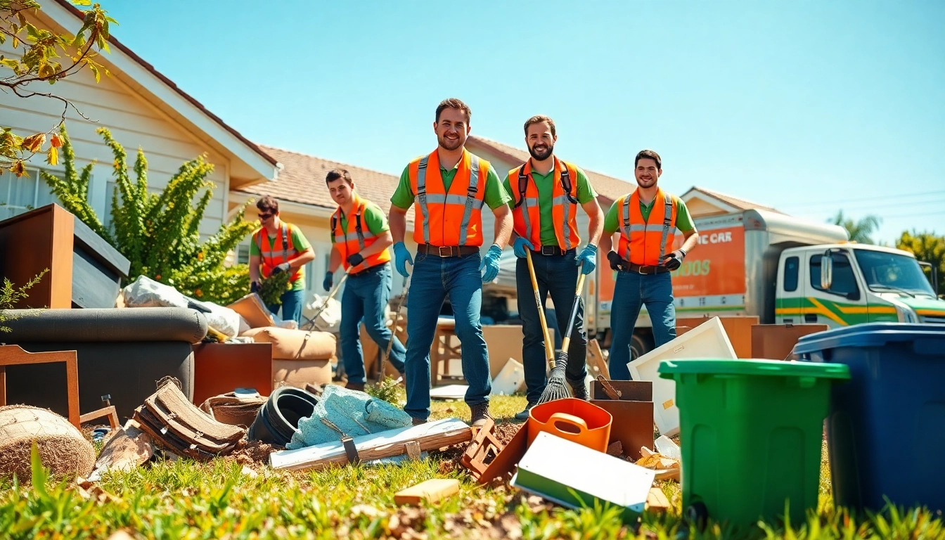 Efficient junk removal near me by a professional team clearing clutter from a residential yard.