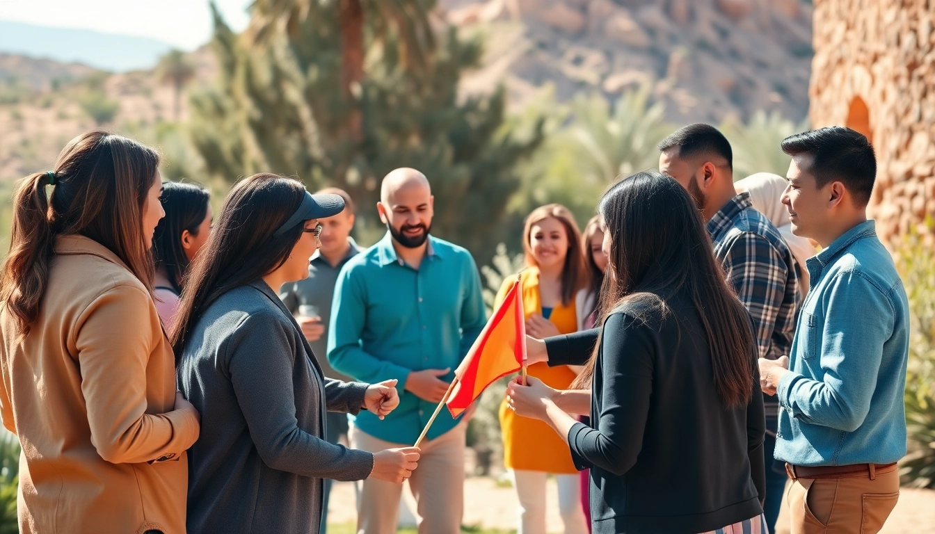 Activités de team building maroc avec des participants collaborant en plein air au Maroc