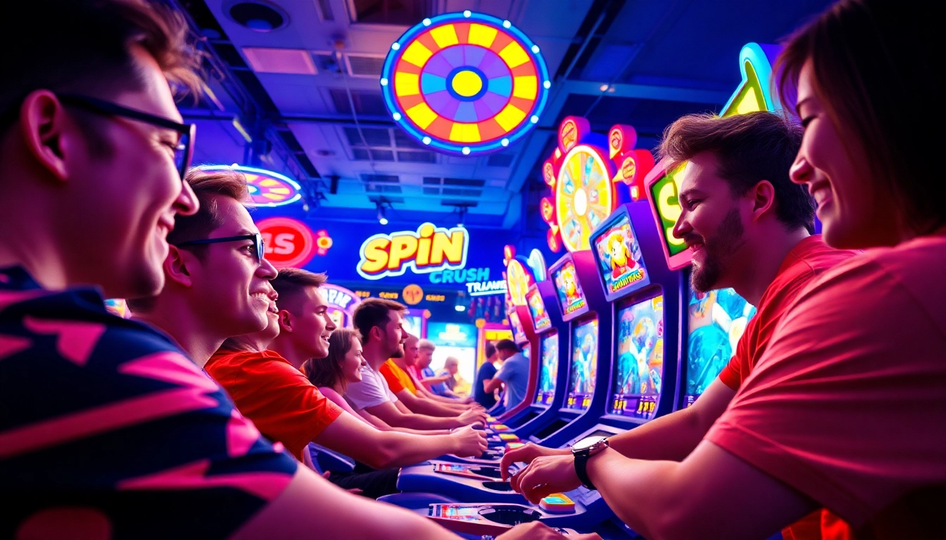 Spin crush features players immersed in vibrant gameplay, showcasing engaging action and colorful graphics.