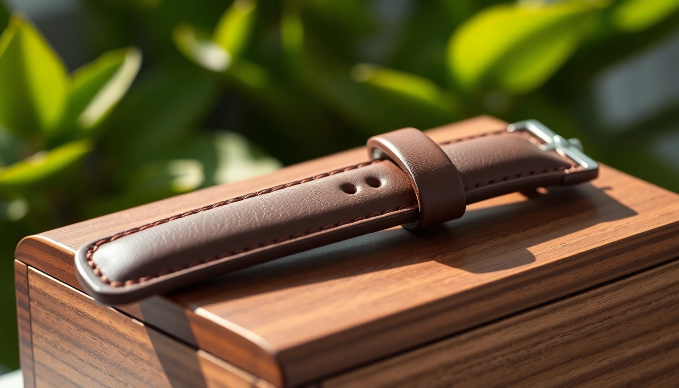 Showcase an 18mm watch strap in luxurious brown leather, highlighting its design and quality.