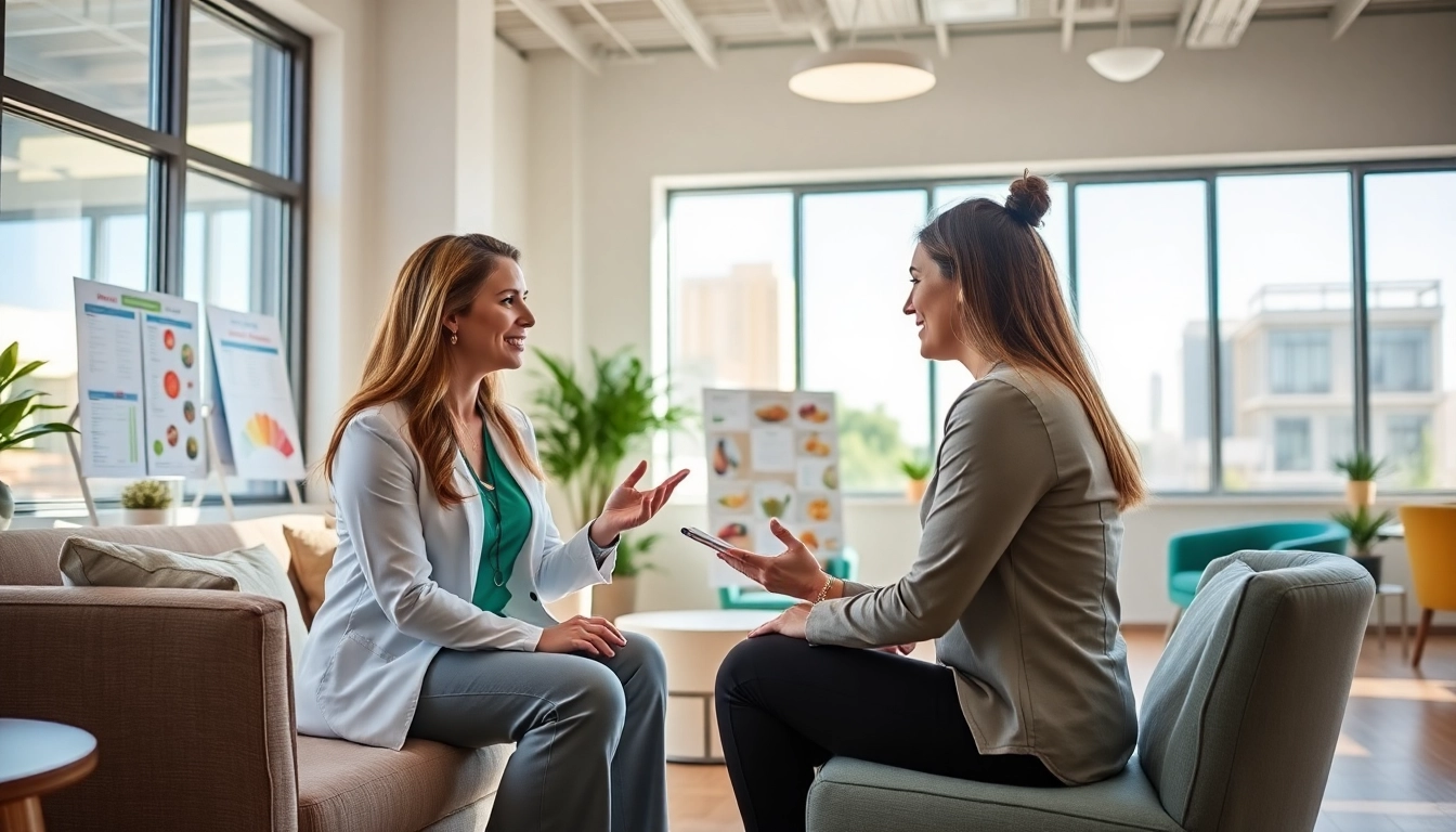Consultation in a weight loss clinic las vegas showcasing a professional nutritionist assisting clients.