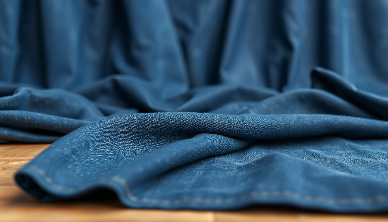 Showcase of high-quality jeans fabric manufacturers with varied textures and colors.
