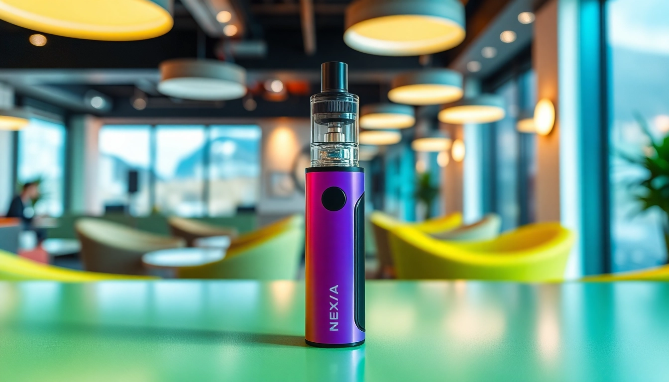 NEXA Ultra 50000 Puffs disposable vape highlighting sleek design in an inviting vaping lounge.