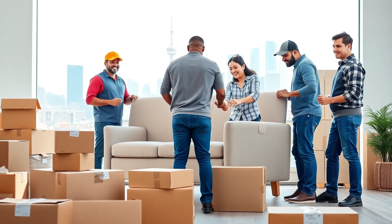 Skilled team providing Toronto moving services by packing furniture efficiently in a vibrant Toronto setting.