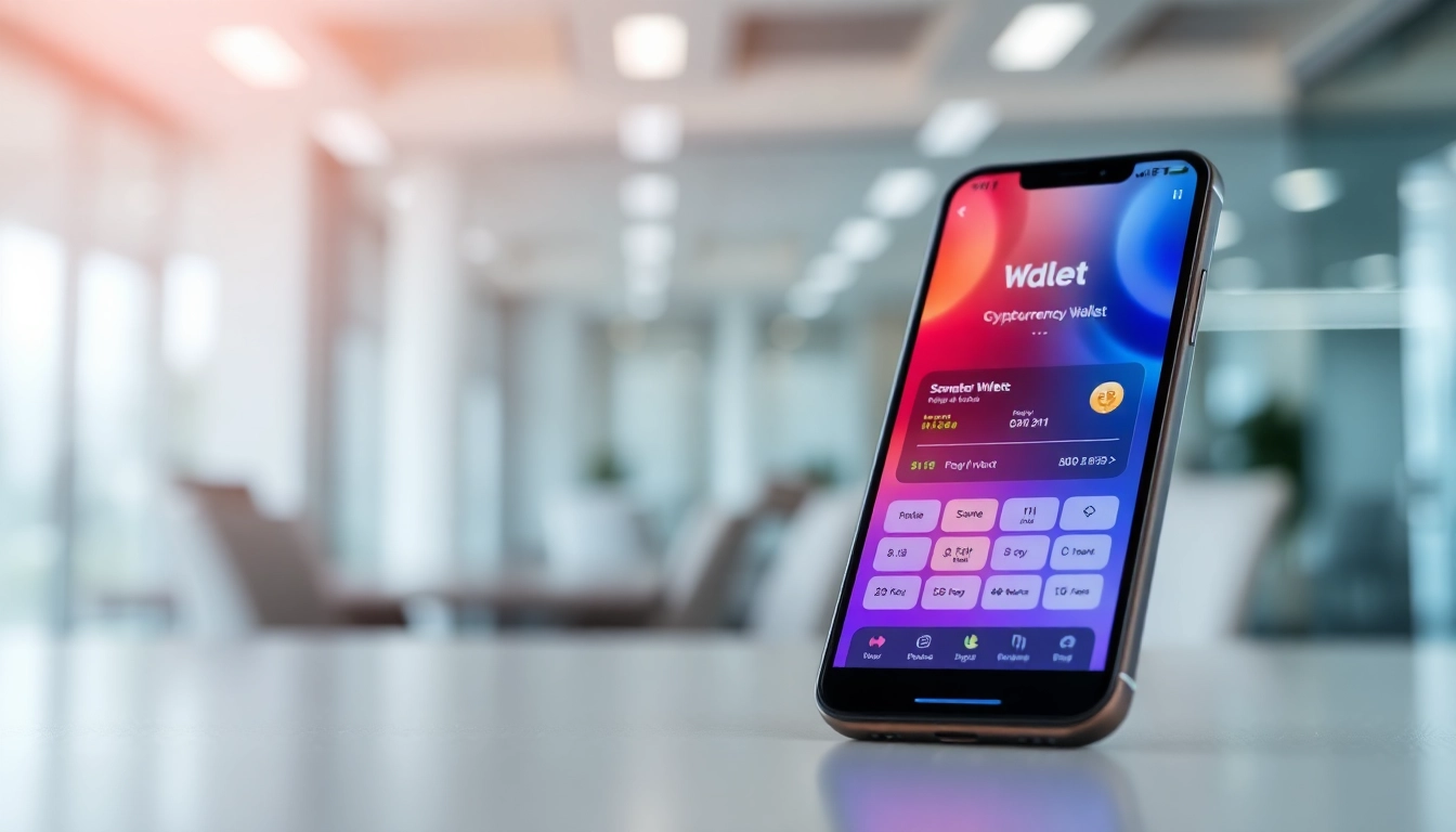 Showcasing guarda wallet interface on a smartphone in a modern office setting.
