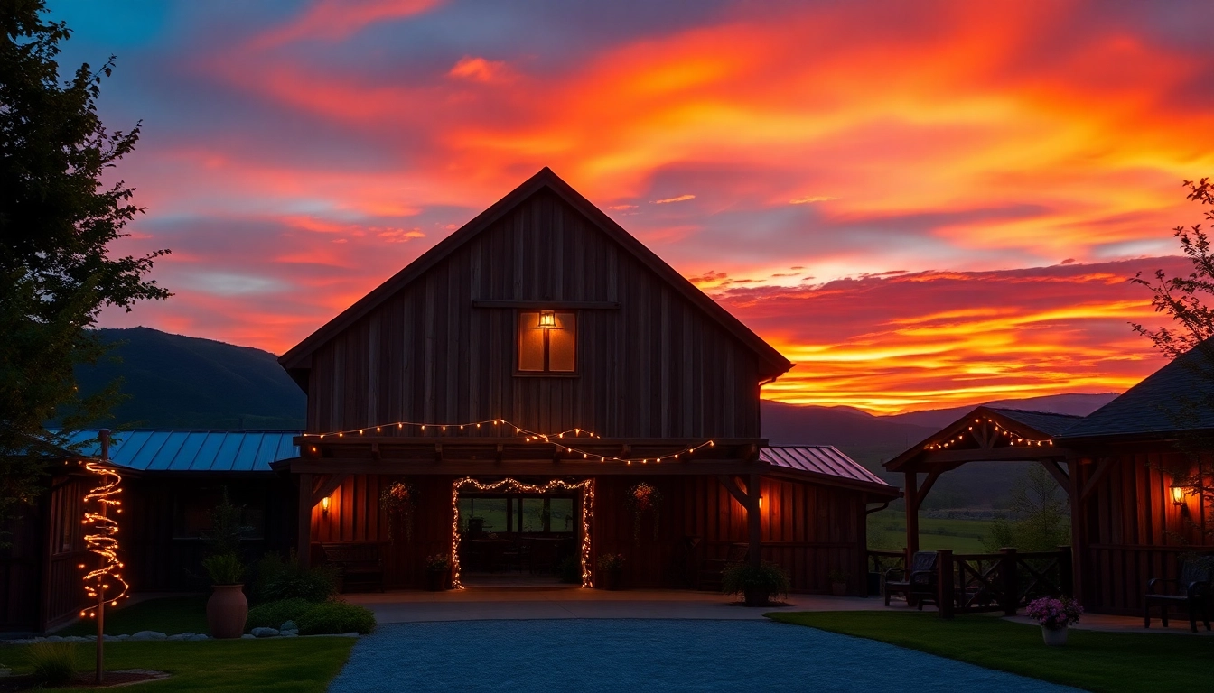 Capture stunning firelight barn photos showcasing its rustic charm during sunset.