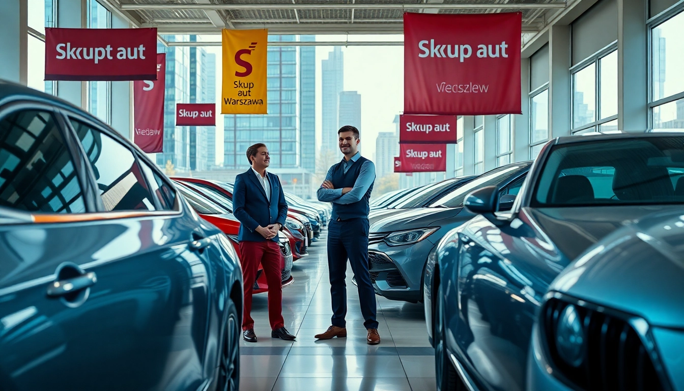 Skup aut Warszawa w nowoczesnym salonie samochodowym z przyjazną obsługą.